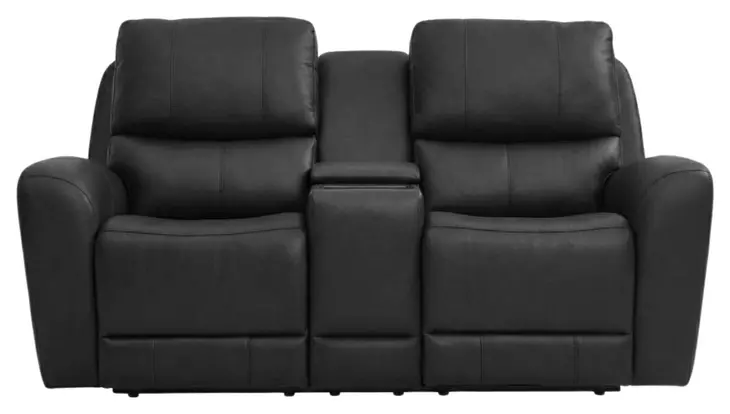 Bella Verona Black Leather 76" Zero Gravity Power Reclining Loveseat with Console and USB Charging