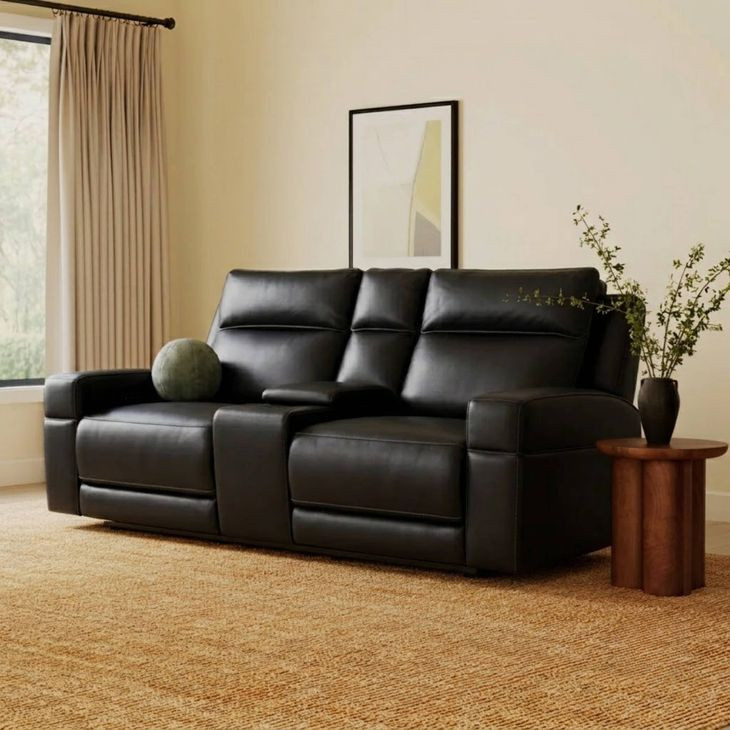 Valley Black Leather 73" Zero Gravity Power Reclining Console Loveseat with Power Headrest and USB Charging