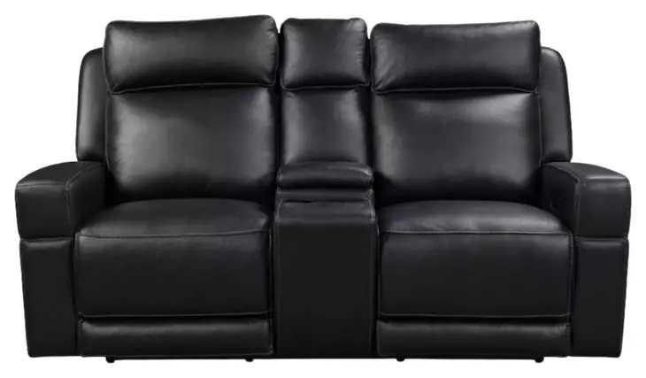 Valley Black Leather 73" Zero Gravity Power Reclining Console Loveseat with Power Headrest and USB Charging