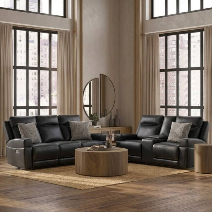 Valley Black Leather 82" Zero Gravity Power Reclining Sofa with Power Headrest and USB Charging