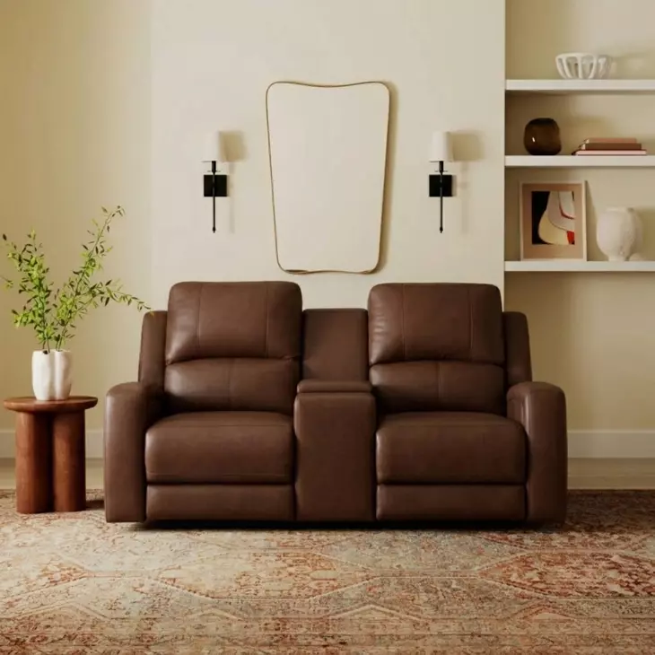 Alessia Brown Havana Leather 71" Zero Gravity Triple Power Reclining Loveseat with Console and USB Charging