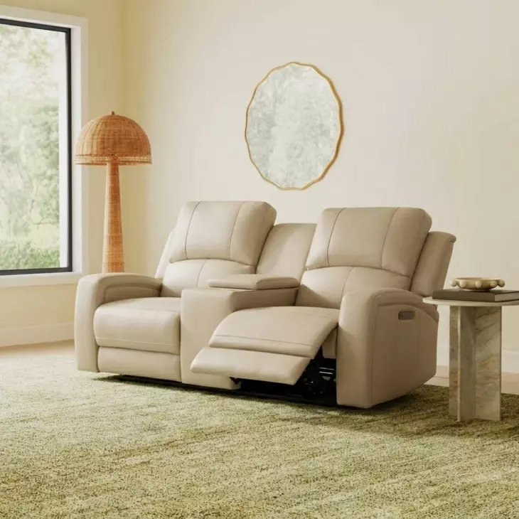 Alessia Taupe Stone Leather 71" Zero Gravity Triple Power Reclining Loveseat with Console and USB Charging