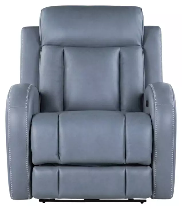 Quinn Blue Gray Leather Zero Gravity Triple Power Recliner with USB Charging