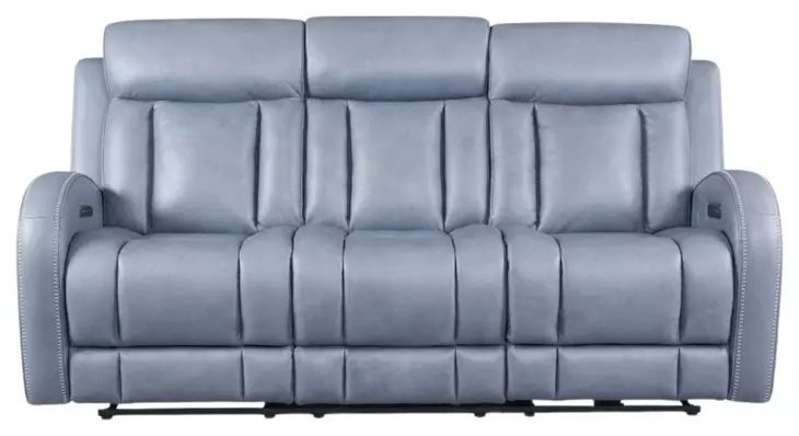 Quinn Blue Gray Leather 83" Zero Gravity Triple Power Reclining Sofa with Drop Down Console andUSB Charging