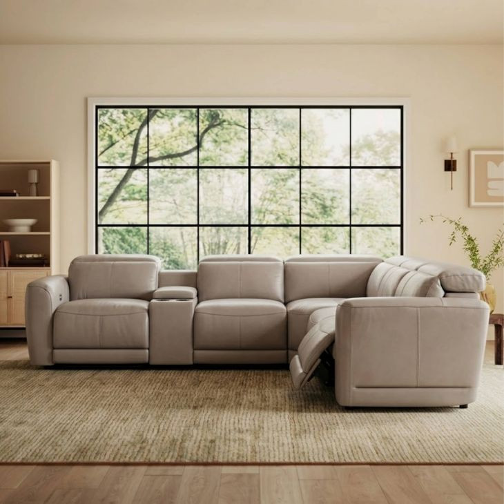 Ridgeway Gray Shark Leather Modular Zero Gravity Power Reclining Sectional with Power Headrest