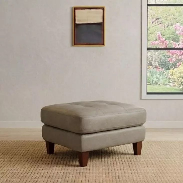 Emerson Green Pea Leather Upholstered Rectangular Ottoman