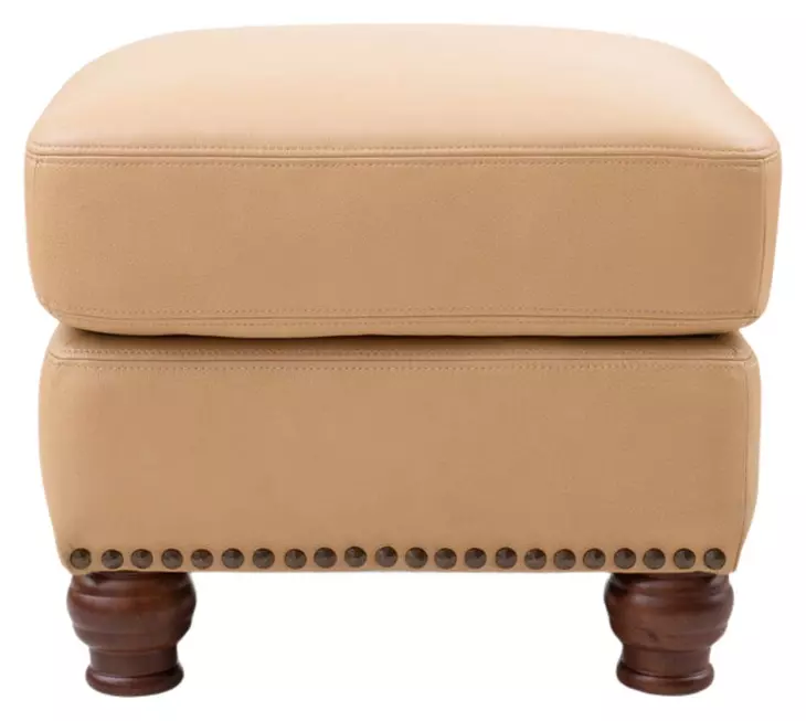 Hutton Tan Fawn Leather Upholstered Square Ottoman with Nailhead Trim