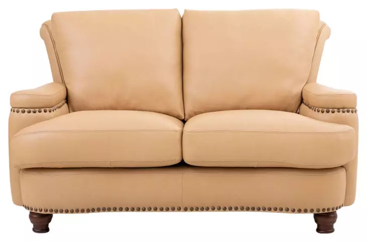 Hutton Tan Fawn Leather 63" Loveseat with Nailhead Trim