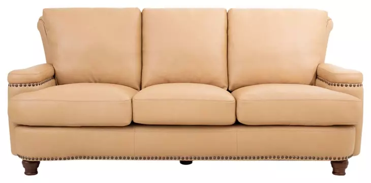 Hutton Tan Fawn Leather 87" Sofa with Nailhead Trim
