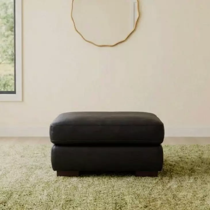 Lorenzo Black Leather Upholstered Rectangular Ottoman