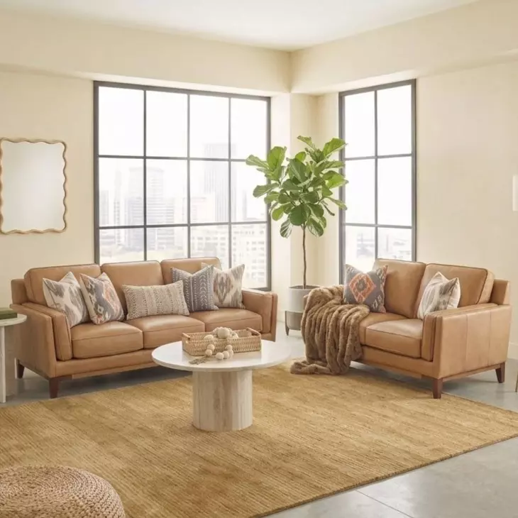 Pendry Carmel Saddle Leather 68" Loveseat