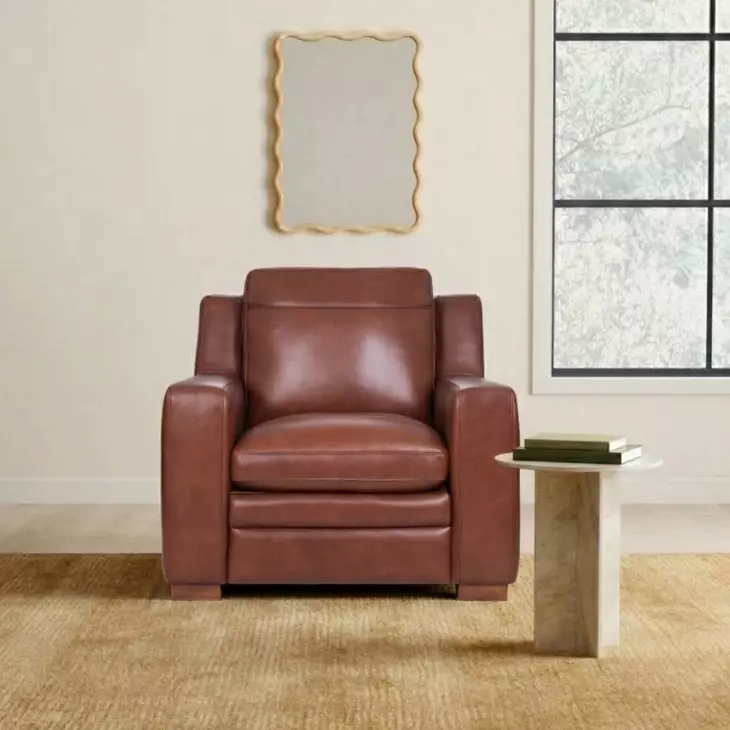 Ellery Brown Auburn Leather Upholstered Accent Chair