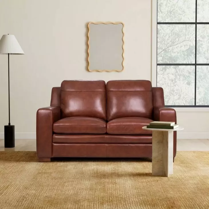 Ellery Brown Auburn Leather 66" Loveseat