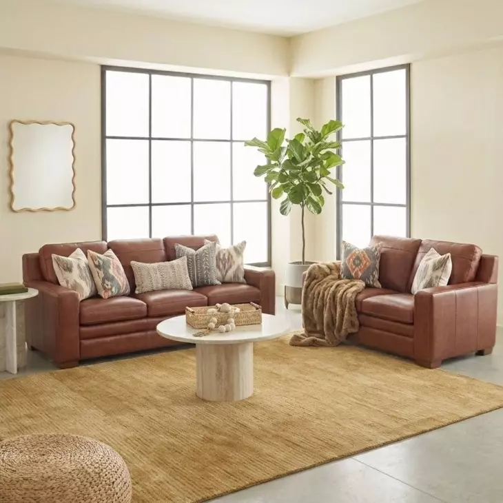 Ellery Brown Auburn Leather 90" Sofa
