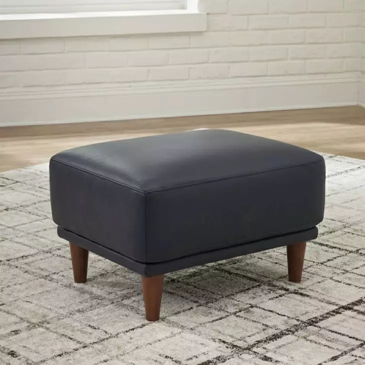 Baxter Midnight Blue Leather Upholstered Rectangular Ottoman