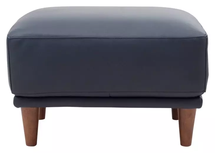 Baxter Midnight Blue Leather Upholstered Rectangular Ottoman