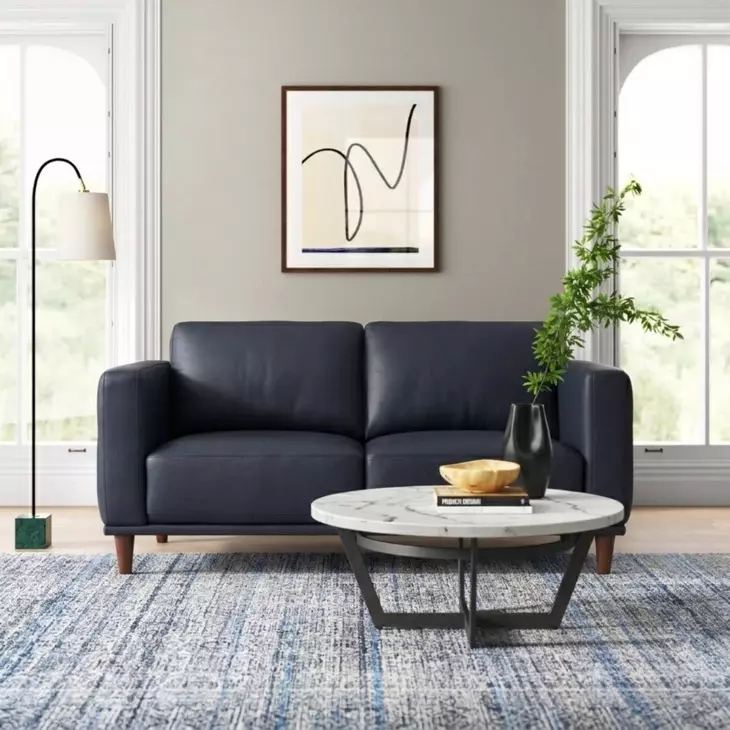 Beckett Midnight Blue Leather 64" Loveseat