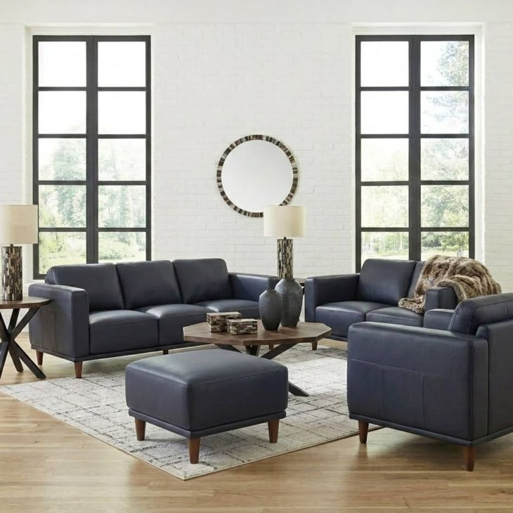 Beckett Midnight Blue Leather Living Room Set