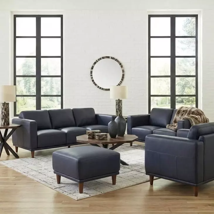 Baxter Midnight Blue Leather Living Room Set