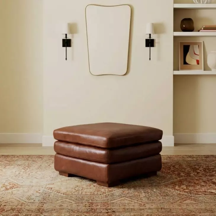 Tatum Brown Leather Upholstered Rectangular Ottoman