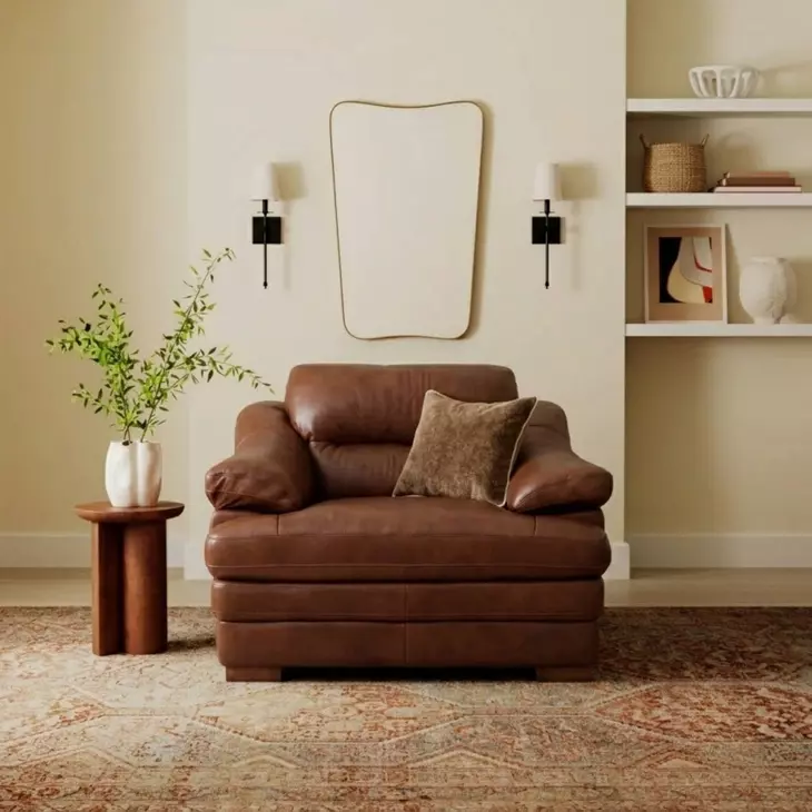 Tatum Brown Leather Upholstered Accent Chair