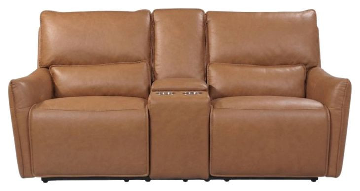 Portland Desert Leather 73" Lay Flat Power Reclining Console Loveseat with Power Headrest and USB Charging