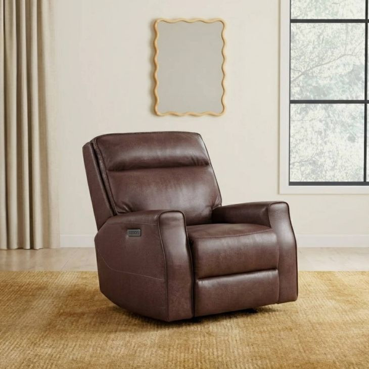 Sydney Brown Heritage Leather Glider Power Recliner with Power Headrest and USB Charging