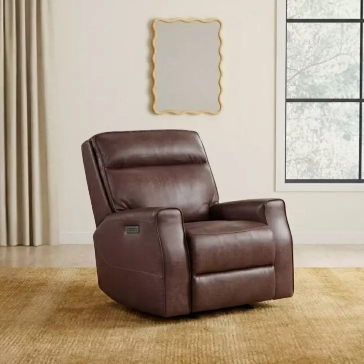 Sydney Brown Heritage Leather Glider Power Recliner with Power Headrest and USB Charging
