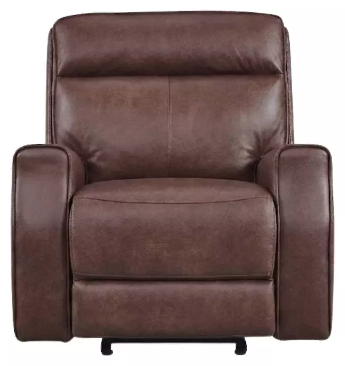 Sydney Brown Heritage Leather Glider Power Recliner with Power Headrest and USB Charging