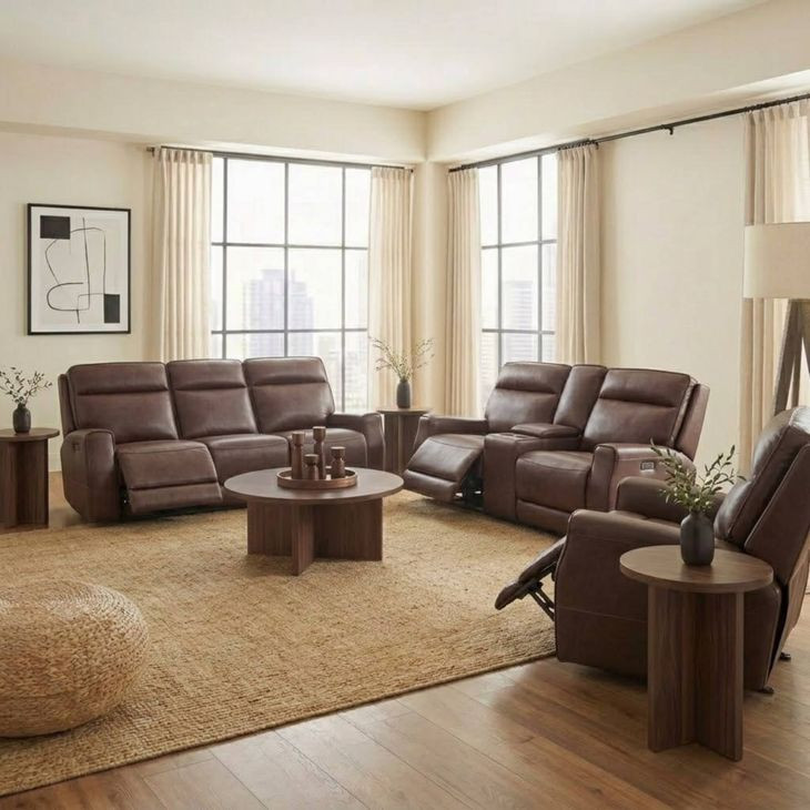 Sydney Brown Heritage Leather Glider Power Recliner with Power Headrest and USB Charging