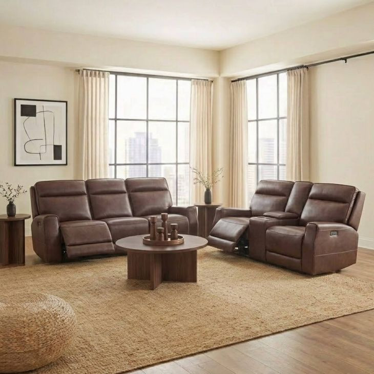 Sydney Brown Heritage Leather 73" Zero Gravity Power Reclining Console Loveseat with Power Headrest and USB Charging