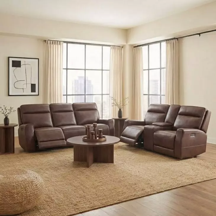 Sydney Brown Heritage Leather 73" Zero Gravity Power Reclining Console Loveseat with Power Headrest and USB Charging