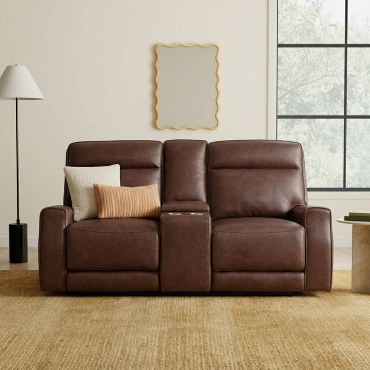 Sydney Brown Heritage Leather 73" Zero Gravity Power Reclining Console Loveseat with Power Headrest and USB Charging