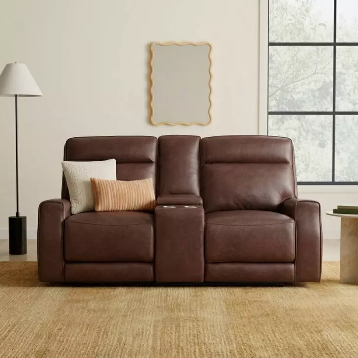 Sydney Brown Heritage Leather 73" Zero Gravity Power Reclining Console Loveseat with Power Headrest and USB Charging