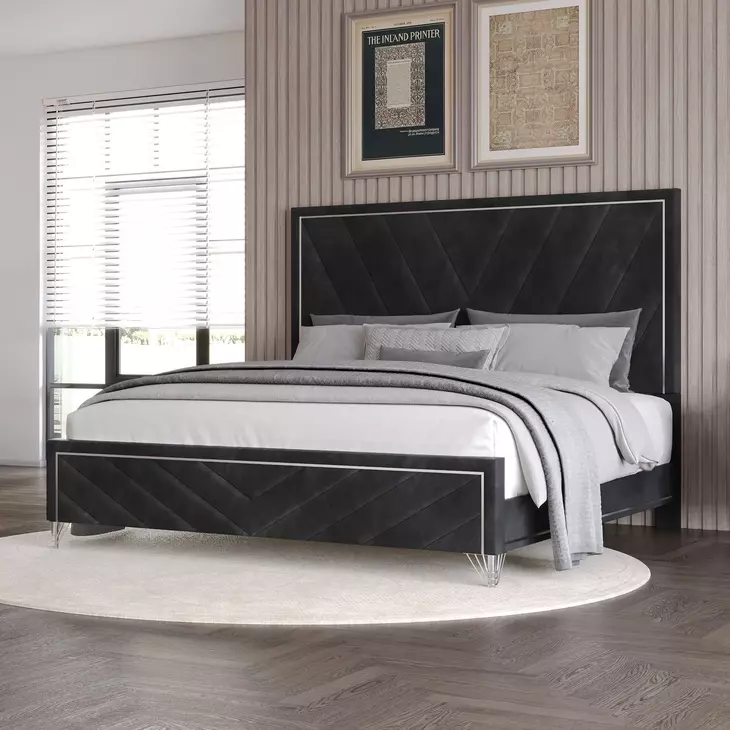 Ava Black Queen Upholstered Panel Bed