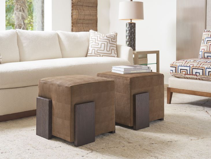 Sunset Key Hamden Brown Leather Upholstered Square Ottoman