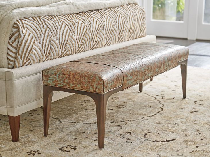 Savile Rendezvous Rust Leather Upholstered 55" Bed Bench