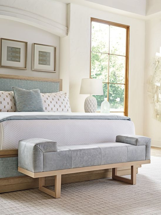 Sunset Key Abbott Gray Leather Upholstered 62" Bed Bench