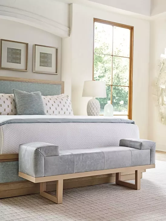 Sunset Key Abbott Gray Leather Upholstered 62" Bed Bench