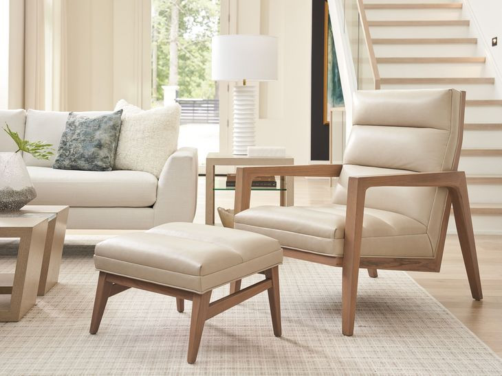 Sunset Key Hayley Beige Leather Upholstered Rectangular Ottoman