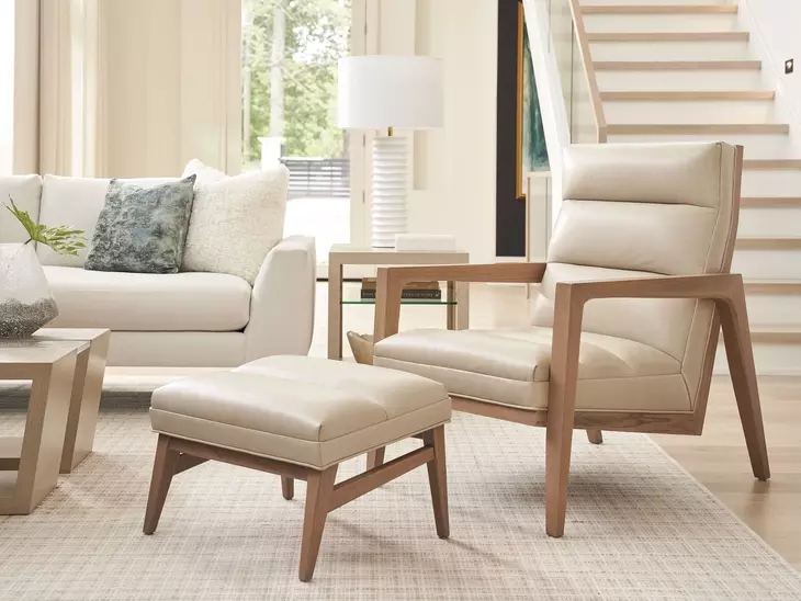 Sunset Key Hayley Beige Leather Upholstered Rectangular Ottoman