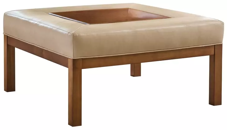 Crandon Park Brown Leather Upholstered Square Ottoman