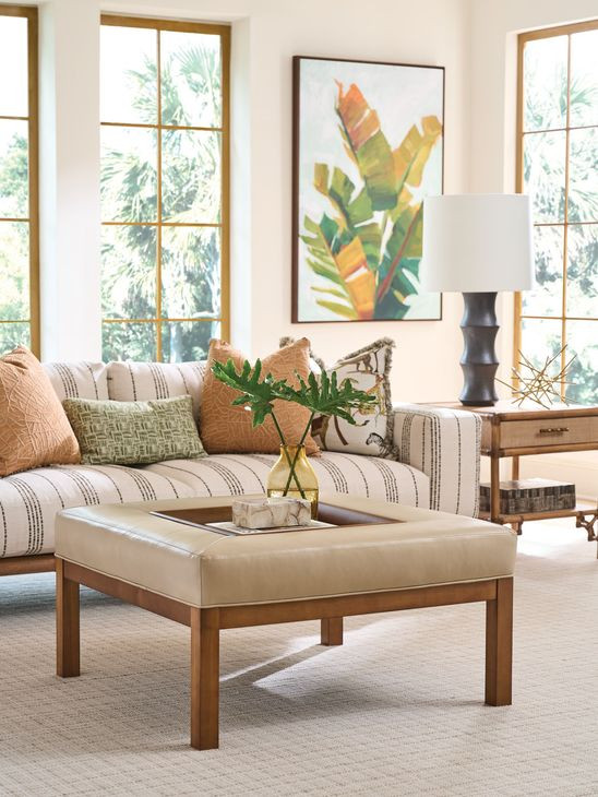 Crandon Park Brown Leather Upholstered Square Ottoman