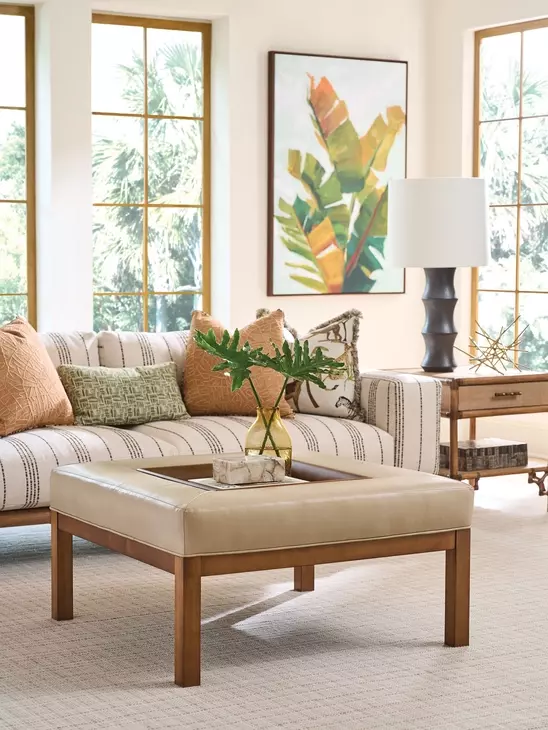 Crandon Park Brown Leather Upholstered Square Ottoman