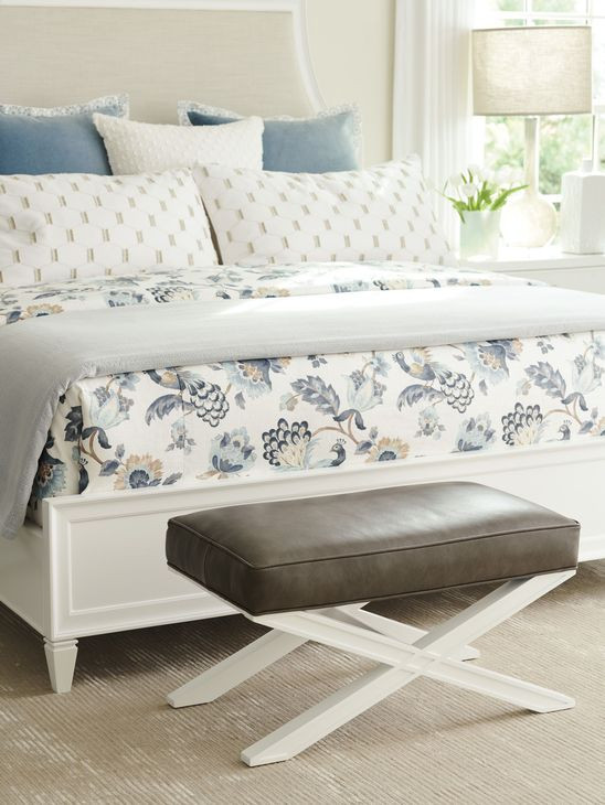 Vaughan Avondale Gray Leather Upholstered Rectangular Ottoman