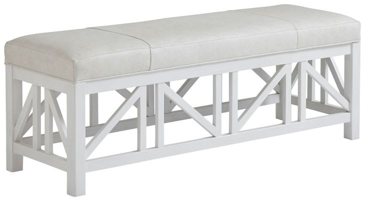 Ocean Breeze Birkdale Ivory Leather Upholstered 55" Bed Bench