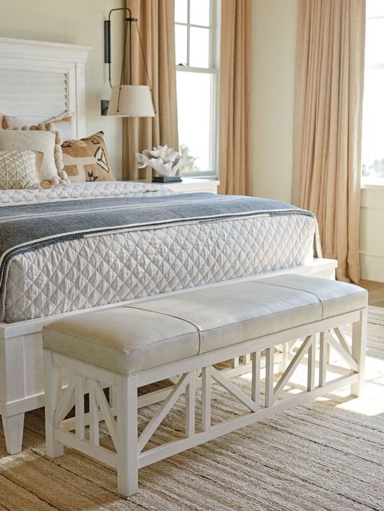 Ocean Breeze Birkdale Ivory Leather Upholstered 55" Bed Bench