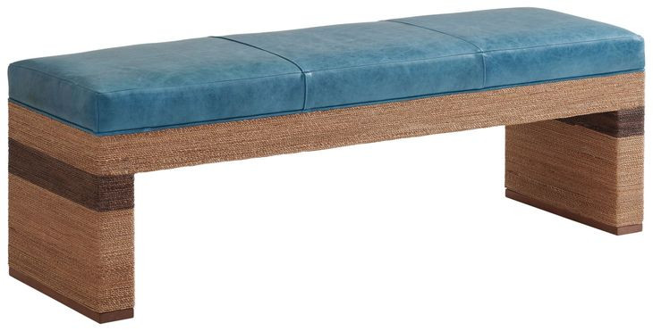 Palm Desert Rosemead Blue Leather Upholstered 59" Bed Bench