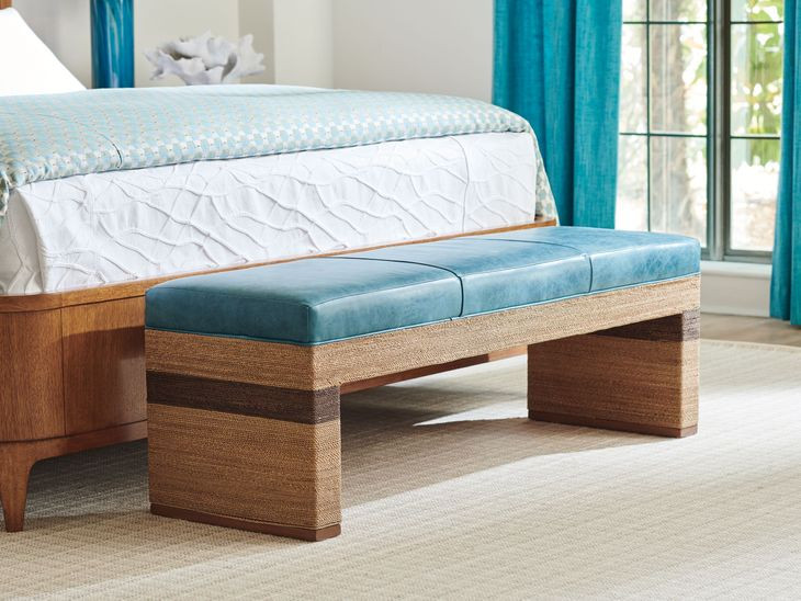 Palm Desert Rosemead Blue Leather Upholstered 59" Bed Bench