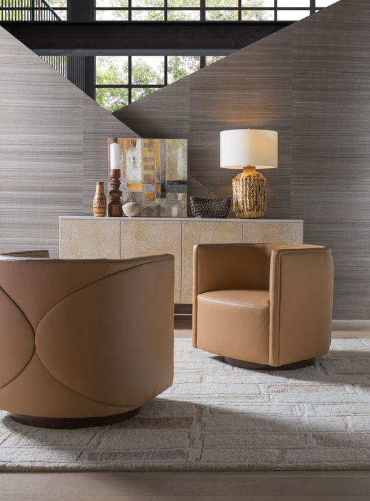Ingrid Tan Leather Upholstered Swivel Chair